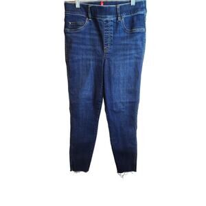 Spanx pull on jeans skinny raw hem sz M classic dark wash slimming stretch
